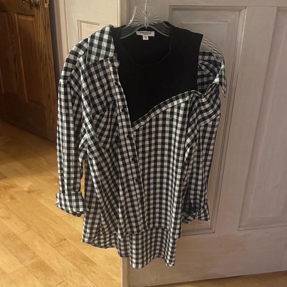 Black and White Checkered Asymmetrical Button Down Shirt